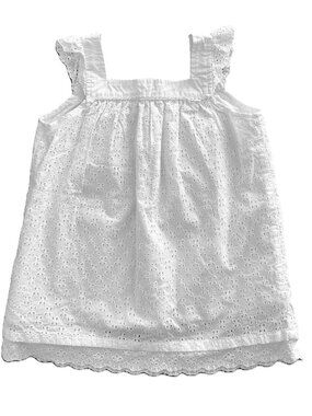 Hanna Andersson White Eyelet Ruffle Dress 120 US 6-7 Girls Cotton Summer 9610